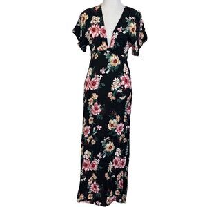 Forever 21 Black Floral Flowy Boho Maxi Sundress